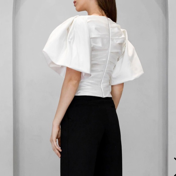 Rozie Corsets: PUFF SLEEVE DRAPED SILK TOP - Picture 4 of 4